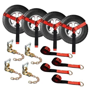 16 Pcs 2" x 10' Ratchet Wheel Lift Lasso Strap w/ Chain Extension For Tow Truck - Foto 1 di 7