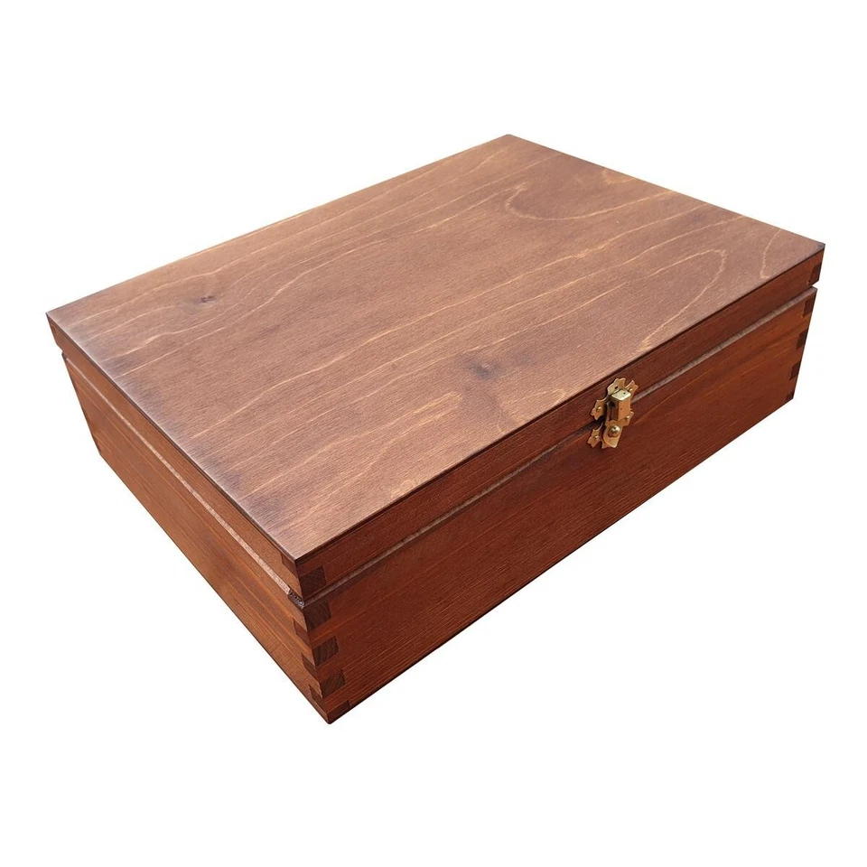 Wooden Box A4 Size, With Lid Lockable Latch in Brown Color - Image 1 of 4