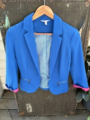 Womens Juniors Vintage Candies Cropped Blazer Blue Pink Size Xs 1980s lined - Image 1 of 4