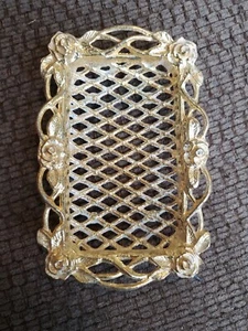 Vintage - 1960er SEIFENSCHALE Celebrity goldfarben Metallgeflecht & Rosen Hollywood Regency - Bild 1 von 8