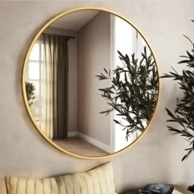 BABOAN Large Wall Mounted Bathroom Mirror Gold Round Frame Glass Vanity Circle Mirror