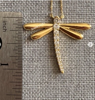 Colgante libélula para mujer enchapado en oro amarillo de 14 k diamante natural I3 Foto 1 de 4
