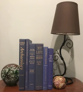 Book Decor Lot of 6 Blue HC Books, Instant Library, Home Decor, Staging - Foto 1 di 7