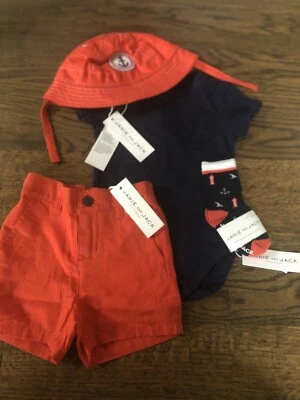 NUEVO CON ETIQUETAS Janie and Jack Niño 4 Piezas Naranja Azul Marino Marinero Sombrero Calcetín VERANO Set 6 9 12 Foto 1 de 4
