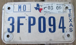 Texas Motorcycle License Plate - Expired 03/2009 - DALLAS County - 3FP094 - Picture 1 of 1