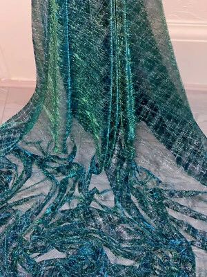 2.5Moonlight Shimmer Metallic Mesh Net Fabric Two Tone  Teal Green Turquoise 52” - Image 1 of 4