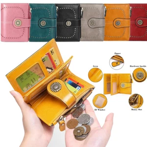 Women RFID Blocking Leather Short Wallet Bifold Zipper Coins Purse Card Holder - Picture 1 of 36