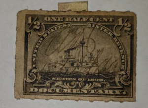 Scott #R 162 Briefmarke 1/2 Cent Battleship US Revenue Stamp handgestempelt - Bild 1 von 2
