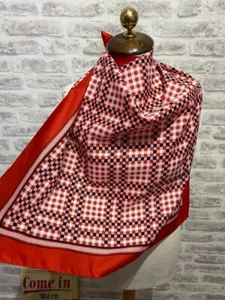 Vintage chiffon scarf red checked geometric accent head neck scarf square S1380 - Picture 1 of 10