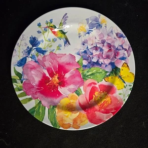 Pier 1 Imports Melamine White Dinner Plates 11" Hummingbird Butterfly Floral - Picture 1 of 5