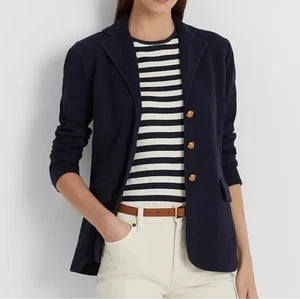 Lauren Ralph Lauren Cotton Sweater Jacket Blazer Navy Blue Large New NWT - Picture 1 of 18