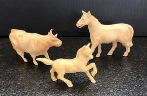 Vintage Markenlos Zelluloid Pferde & Kuh Figuren Spielzeug Menge 3 Beige 2" Japan - Bild 1 von 9