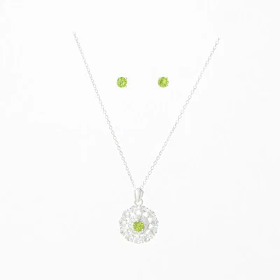 Conjunto de colgante, collar y pendientes de piedra de nacimiento de agosto de peridoto simulado Foto 1 de 4