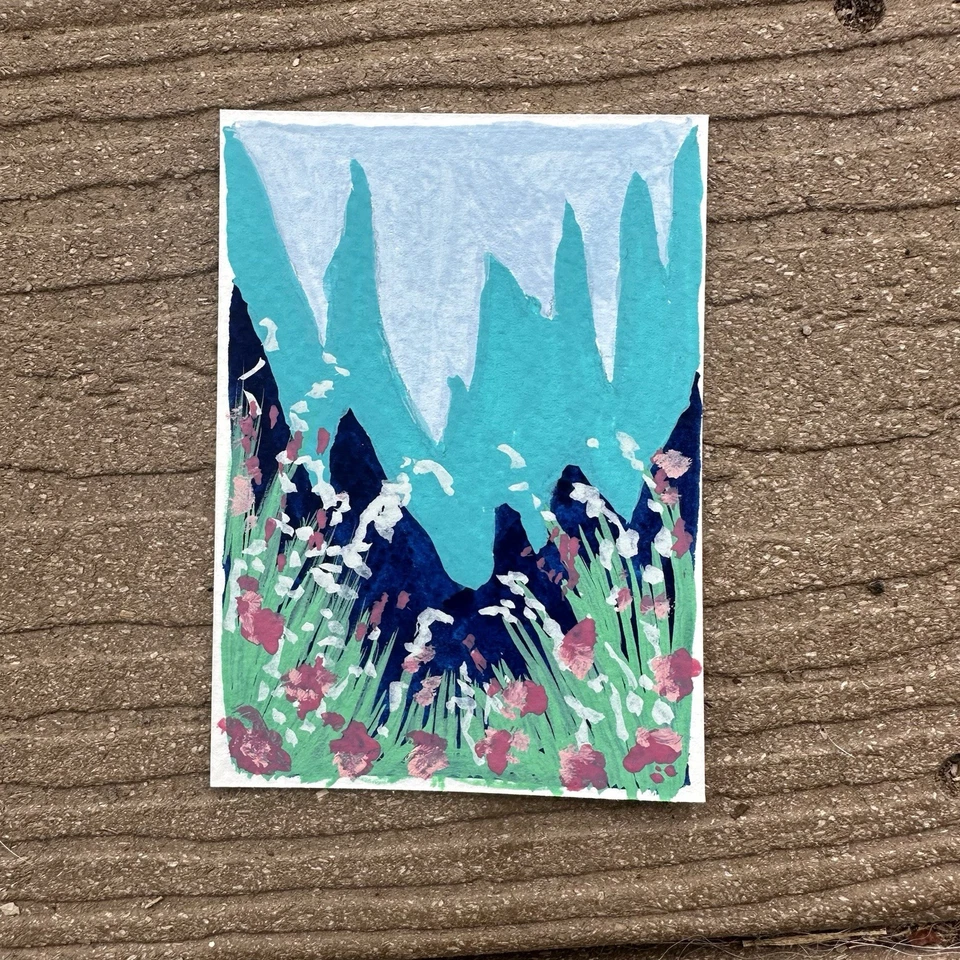 Tarjeta de Arte Pintura Gouache Flores Paisaje Original Aceo Foto 1 de 1