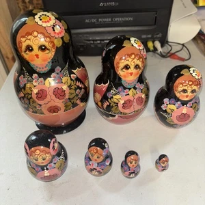 Vintage 7Piece Wooden Russian Nesting Doll Set Floral 6" LNC - Bild 1 von 9