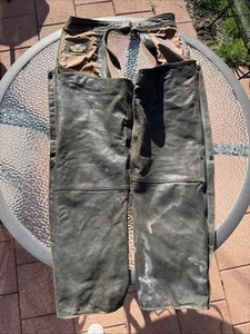 VTG Harley Davidson Distressed Billings Brown Leather Motorcycle Chaps SZ XL - Picture 1 of 14