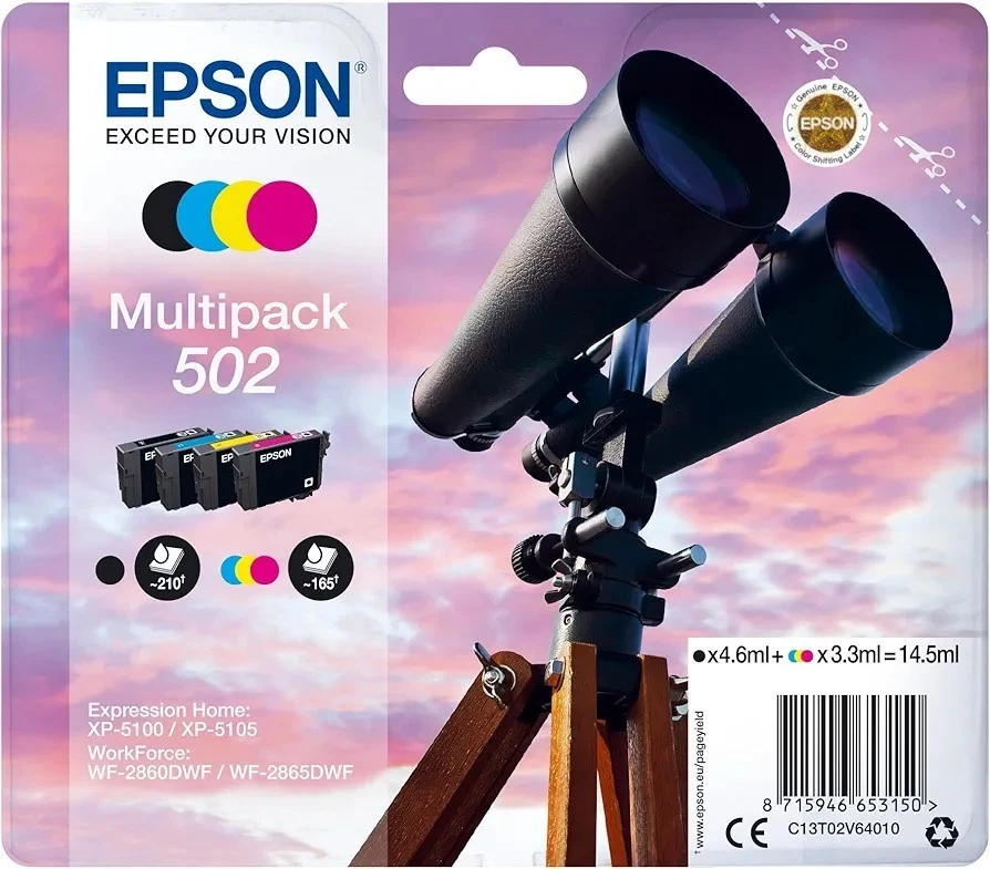 EPSON 502 Multipack- Jumelles - Noir, Cyan, Magenta, Jaune (C13T02V64020)