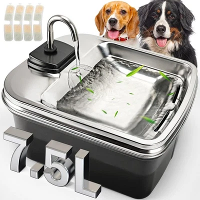 7.5L/254oz Dog Water Fountain with 4 Filters Stainless Steel Pet Dispenser for - Image 1 of 4