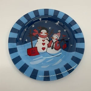 Retro Christmas Plate Let It Snow Holiday Glass Dish Christmascore Snowman - Picture 1 of 4