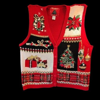 Chaleco de Colección 1996 The Avenue Corona de Árbol de Navidad Regalos Para Mujer 2X Tejido Rojo Foto 1 de 4