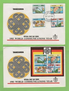 Tanzania 1983 Communications set & m/s on two First Day Covers - Picture 1 of 1