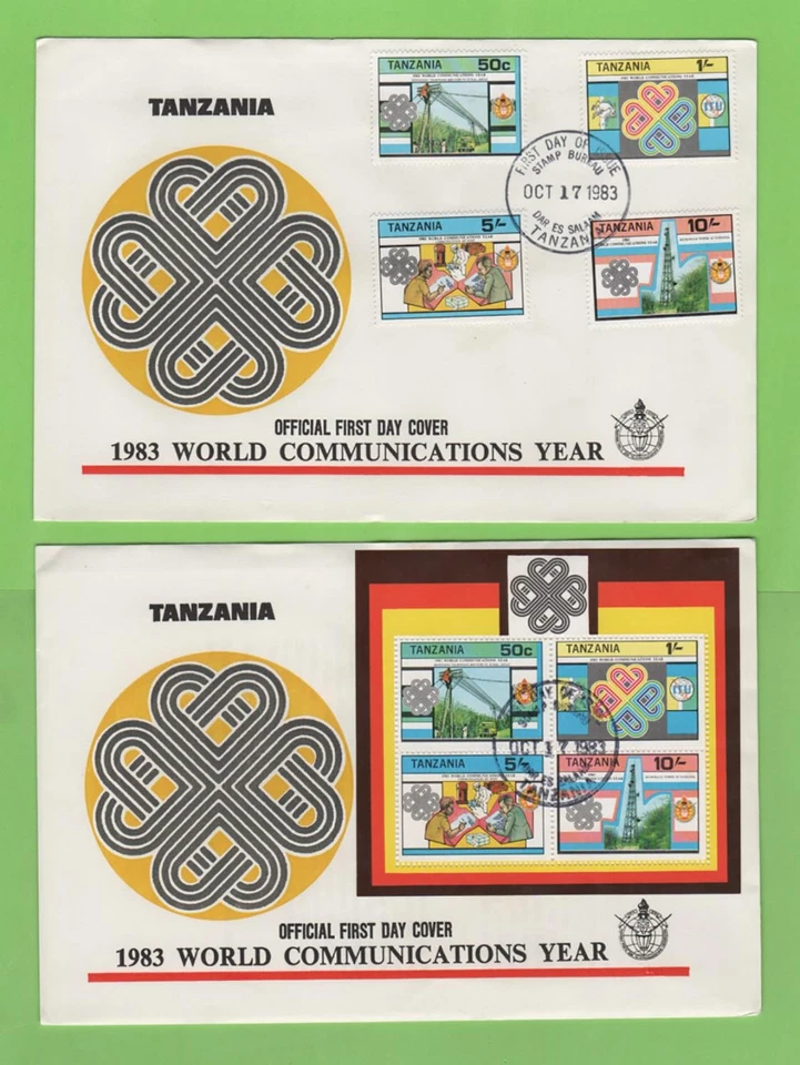 Tanzania 1983 Communications set & m/s on two First Day Covers - Image 1 of 1