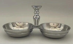 Pottery Barn Cambridge Double Condiment Nut Candy Dish Silver Toned Metal - Picture 1 of 8