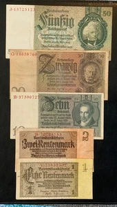 1920-1930’s GERMANY PAPER MONEY- SET OF 5 REICHSMARK BANKNOTES! - Picture 1 of 2