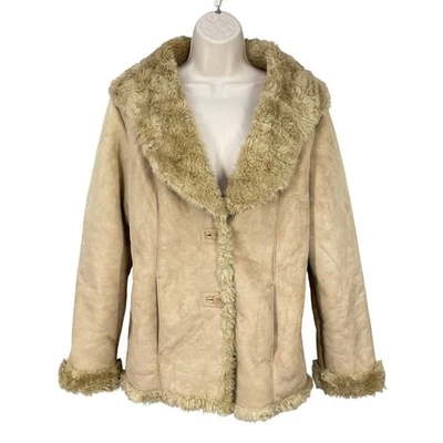 Vintage St Johns Bay Coat Women Penny Lane Y2K Faux Fur Lined Jacket Size M Tan - Image 1 of 4