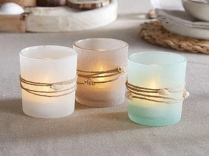 Glas Windlicht Teelichthalter „Maritim“ Muscheln, 3er Set Teelicht Kerzen Gläser - Bild 1 von 4