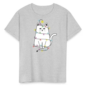 Grumpy Christmas Cat With String Of Lights Kid's T-Shirt - Picture 1 of 13
