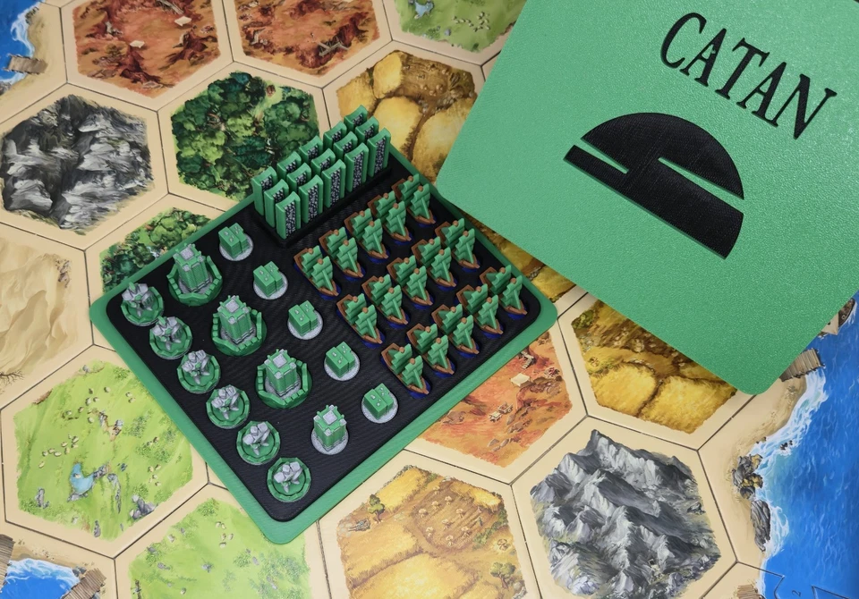 Peças e caixa magnética de colonos de Catan, marítimos, cidades e cavaleiros - Imagem 1 de 2