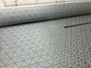 Damask curtain material 140cm wide upholstery fabric blinds geometric grey/gold - Picture 1 of 7
