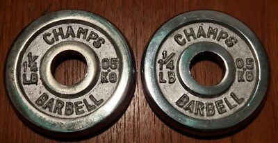 Vintage Champs Barbell 1.25lbs Standard Weight Plates CHROME 1" Hole 2.5lb Total - Image 1 of 2