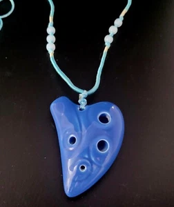 Ocarina Pendant 6 Holes Blue Musical Instrument Key A Necklace - Picture 1 of 12