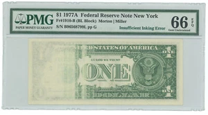 1977A $1 FRN, FR#1910B - INSUFFICIENT INKING ERROR, PMG GEM UNC 66 EPQ - Picture 1 of 2