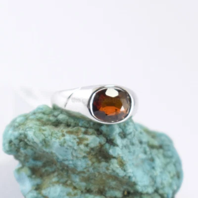 Anel masculino corte oval de hessonita prata esterlina 925 anel de prata natural hessonita - Imagem 1 de 4