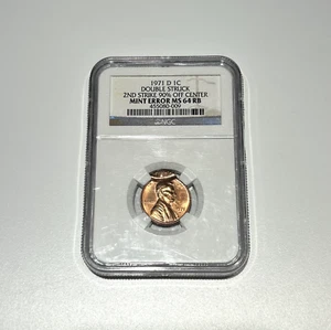 1971 D 1 Cent - Double Struck Error - 2nd Strike 90% Off Center NGC MS 64 RB - Picture 1 of 5