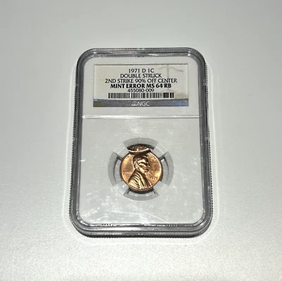 1971 D 1 Cent - Double Struck Error - 2nd Strike 90% Off Center NGC MS 64 RB - Image 1 of 4