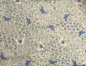 FLORAL AND BLUE BUTTERFLY COTTON FABRIC - Picture 1 of 2