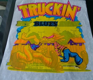 Vintage Rare R. CRUMB TRUCKIN MY BLUES AWAY Iron-On Transfer by Roach - Picture 1 of 2