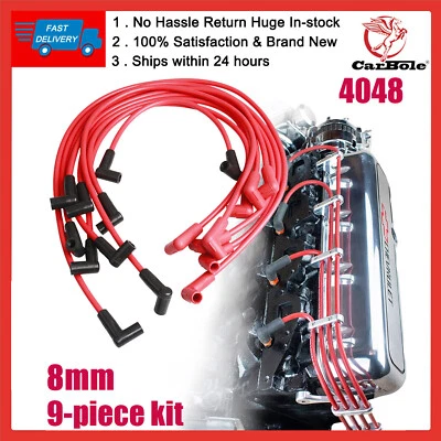 4048 Block Spark Plug Wires 8mm SBC For Chevy 283 307 327 350 400 GMC G3500 5.7L - Image 1 of 4