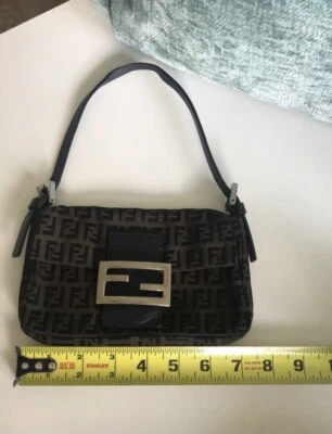 VIntage FENDI 2000s Zucchino Monogram Double Flap Brown Baguette Bag. - Image 1 of 4