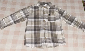 Calvin Klein Boys White/Gray Plaid Button-Up LS Plaid Shirt Sz 4T NWT - Picture 1 of 3