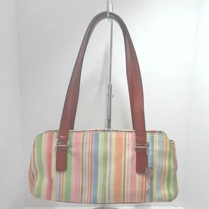 Fossil Y2K Stiped Light Rainbow Color Colorblock Leather Barrel Baguette Handbag - Picture 1 of 12
