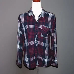 Rails Women's Medium 100% Rayon Hunter Flannel Shirt Indigo Merlot Plaid - Picture 1 of 10