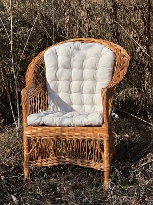 HANDMADE Off white wicker chair cushion for Rattan chair pad with ties