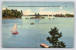 Webster MA Lake Nipmuc Native Americans Chargo Sailboat Vintage c1940 Postcard - Picture 1 of 2