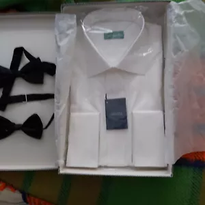 camicia da smoking Delmare 1911 con polsino per gemelli taglia 46-16 e 2 farfall - Foto 1 di 4