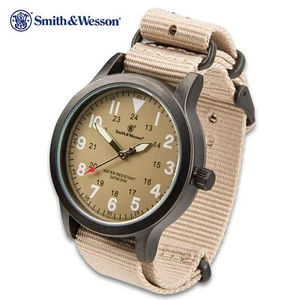 Smith & Wesson Tan Canvas Tactical Military Case 30m Water Resistant Watch - Picture 1 of 4